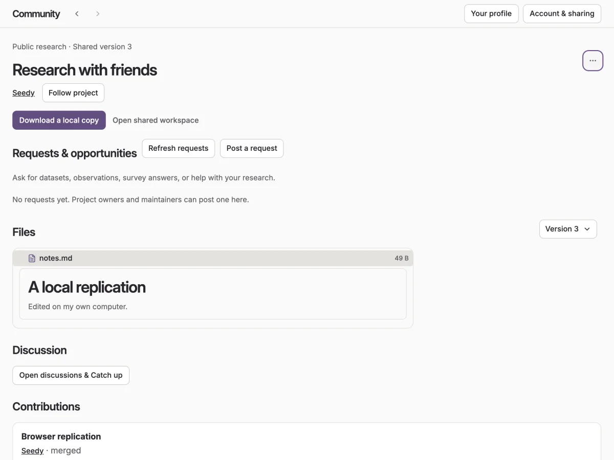 A shared Community project with files, discussion and merged contributions.